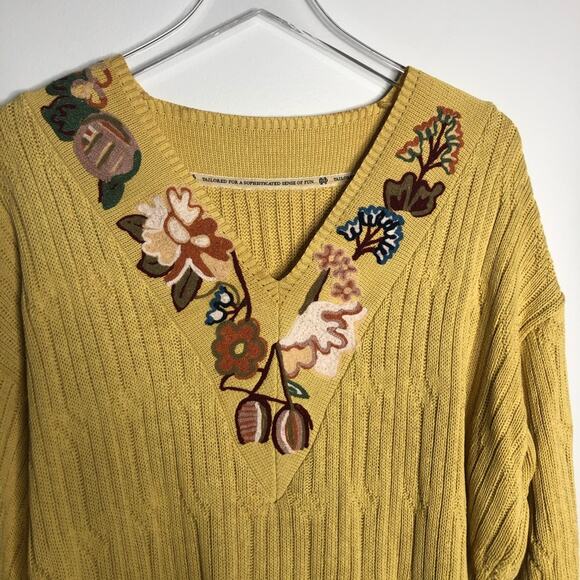 Mustard Knit Sweater with Floral Embroidery VTG L - Picture 7 of 9